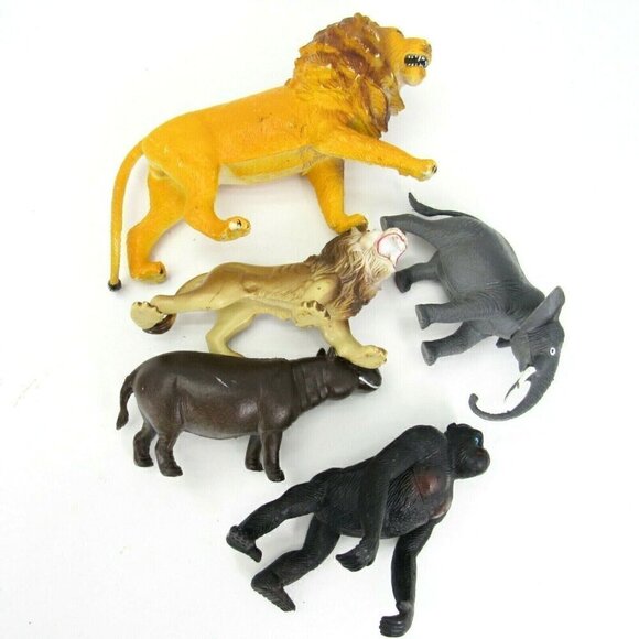 Jungle Safari Animals PVC Plastic Figures Gorilla Lion Hippo Elephant Vintage - Picture 9 of 9